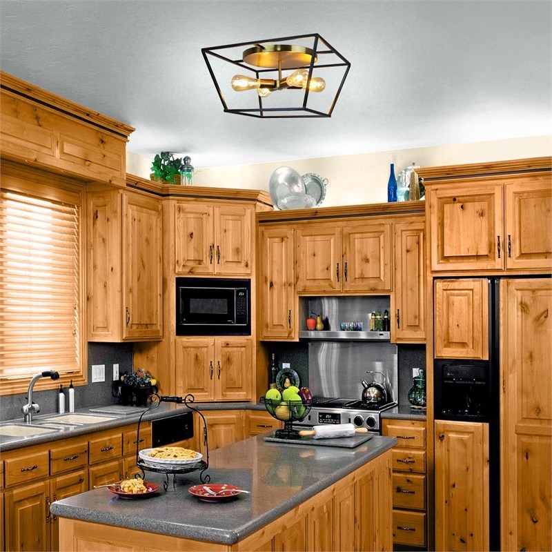 Chloe Lighting Farmhouse 4-Light Metal Ceiling Flush Fixture in Bronze/Gold
