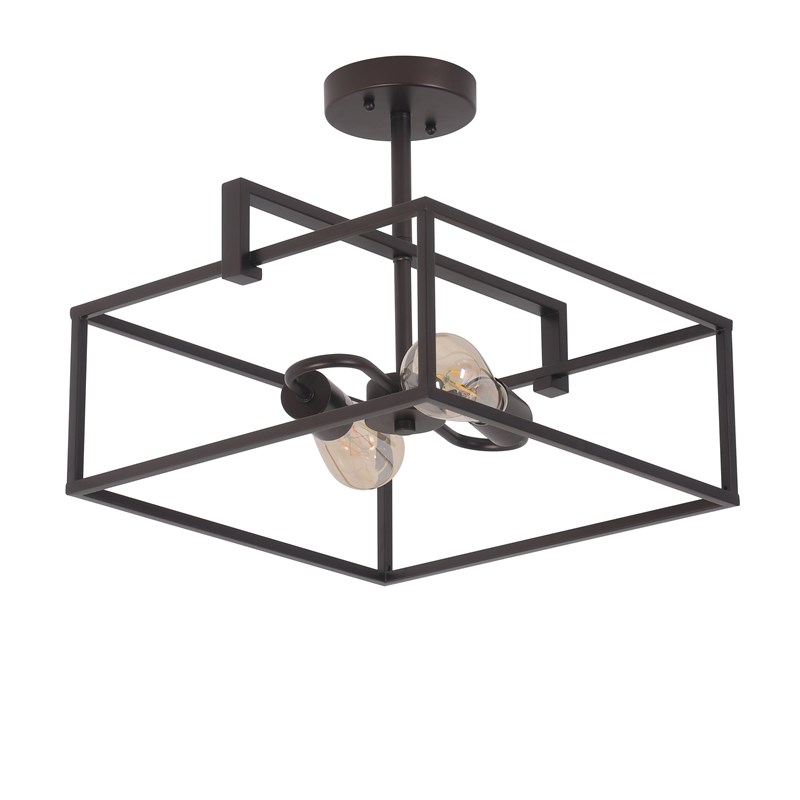 Chloe Lighting Nolan 2-Light Square Metal Semi Flush Ceiling Pendant in Bronze