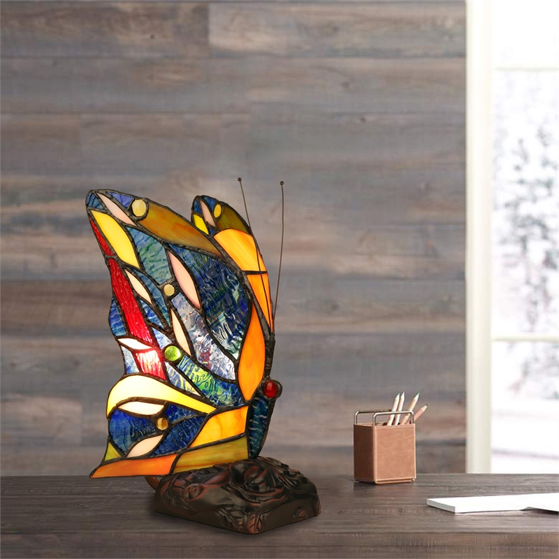Chloe Lighting Jacy 1-Light Butterfly Glass Accent Table Lamp in Multi-Color
