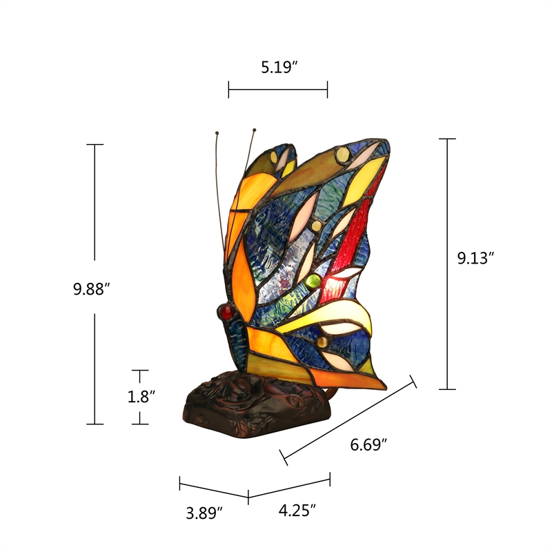 Chloe Lighting Jacy 1-Light Butterfly Glass Accent Table Lamp in Multi-Color