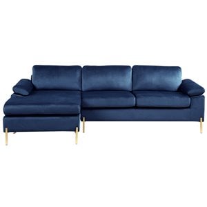 Devion Furniture Modern Velvet Sectional Sofa in Blue/Gold legs