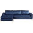 Devion Furniture Modern Velvet Sectional Sofa in Blue/Gold legs