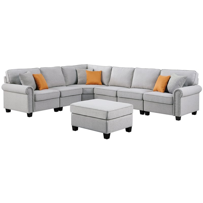 Devion Furniture Polyester Fabric U-Shaped Sectional Sofa in Light Gray