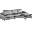 Devion Furniture Modern Velvet Sectional Sofa in Gray/Gold legs
