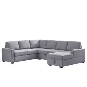115.5&quot Wide Fabric Linen Left Hand Facing Sectional Sleeper Sofa Bed-LightGray