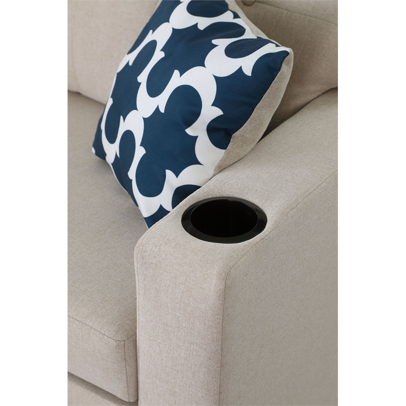 Reversible Fabric Sleeper Sofa Bed & Chaise with Cup Holder-Beige