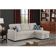 Reversible Fabric Sleeper Sofa Bed & Chaise with Cup Holder-Beige