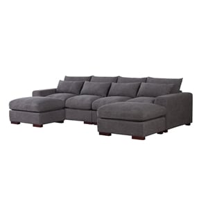 Reversible Modular Sectional Fabric Sofa With Two Ottoman-Dark Gray