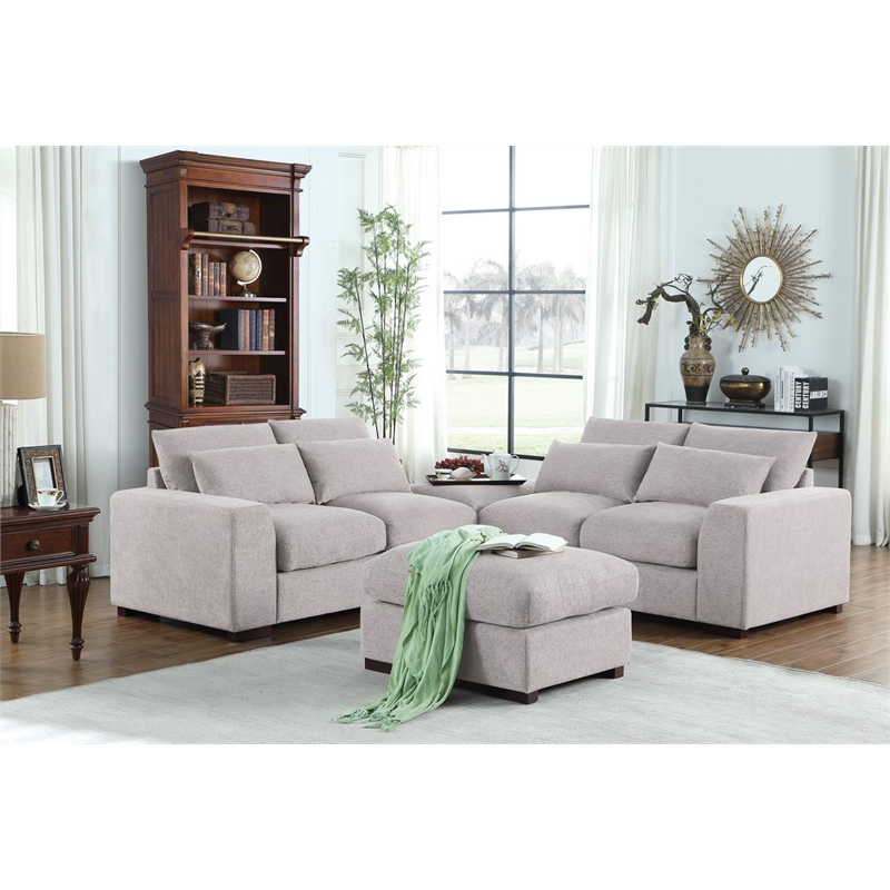 Reversible Modular Sectional Fabric Sofa With Two Ottoman-Light Gray