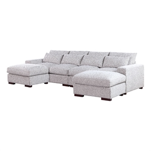 Reversible Modular Sectional Fabric Sofa With Two Ottoman-Light Gray