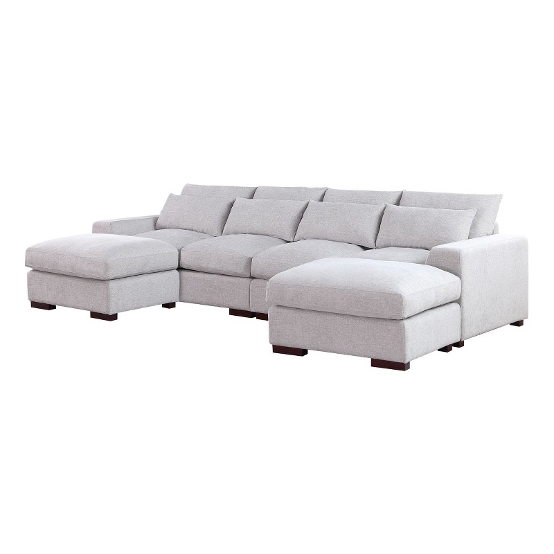 Reversible Modular Sectional Fabric Sofa With Two Ottoman-Light Gray