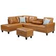Devion Furniture Faux Leather Sectional Sofa with Ottoman-Brown