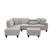 Devion Furniture Polyester Fabric Sectional Sofa with Ottoman-Light Gray