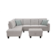 Devion Furniture Polyester Fabric Sectional Sofa with Ottoman-Light Gray