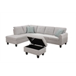 Devion Furniture Polyester Fabric Sectional Sofa with Ottoman-Light Gray