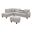 Devion Furniture Polyester Fabric Sectional Sofa with Ottoman-Light Gray