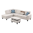 Devion Furniture Polyester Fabric Sectional Sofa with Ottoman-Beige