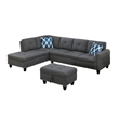 Devion Furniture Polyester Fabric Sectional Sofa with Ottoman-Gray