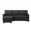 Devion Furniture Faux Leather Reversible Sleeper Sectional Sofa-Black