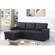 Devion Furniture Faux Leather Reversible Sleeper Sectional Sofa-Black