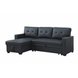 Devion Furniture Faux Leather Reversible Sleeper Sectional Sofa-Black