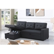Devion Furniture Faux Leather Reversible Sleeper Sectional Sofa-Black