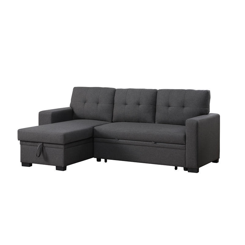Fabric Reversible Modern Side Compartment Sleeper Sectional Sofa Bed-Dark Gray