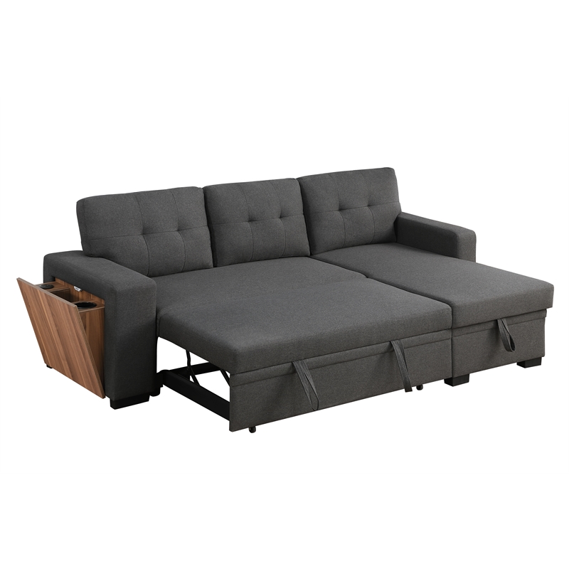 Fabric Reversible Modern Side Compartment Sleeper Sectional Sofa Bed-Dark Gray