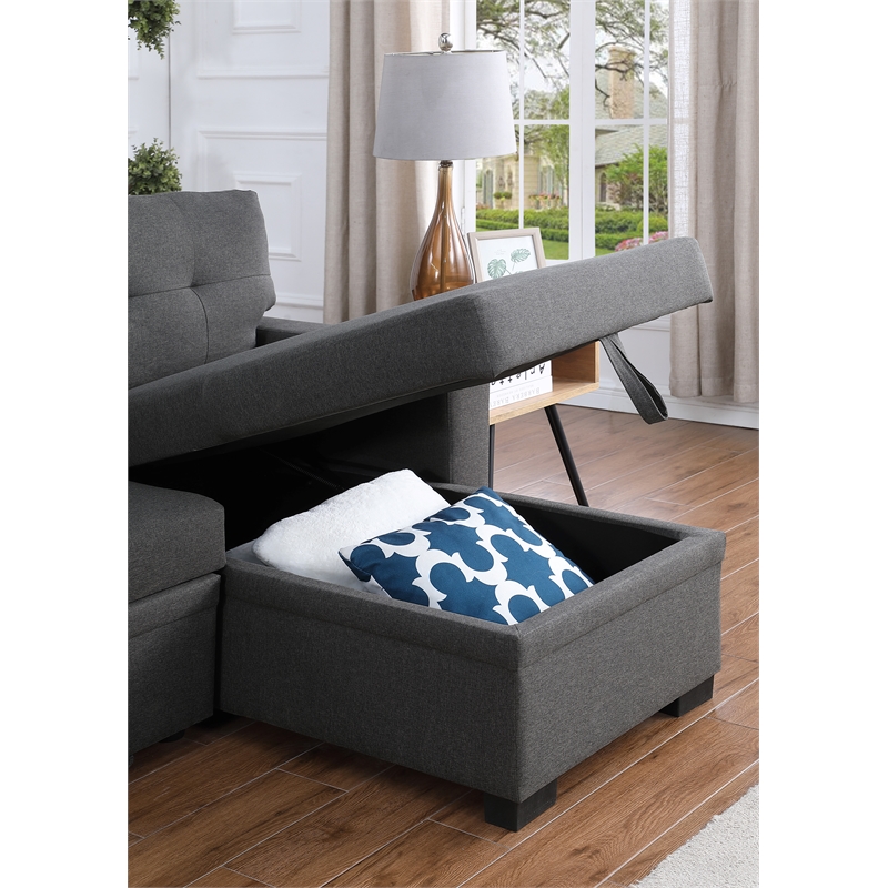 Fabric Reversible Modern Side Compartment Sleeper Sectional Sofa Bed-Dark Gray