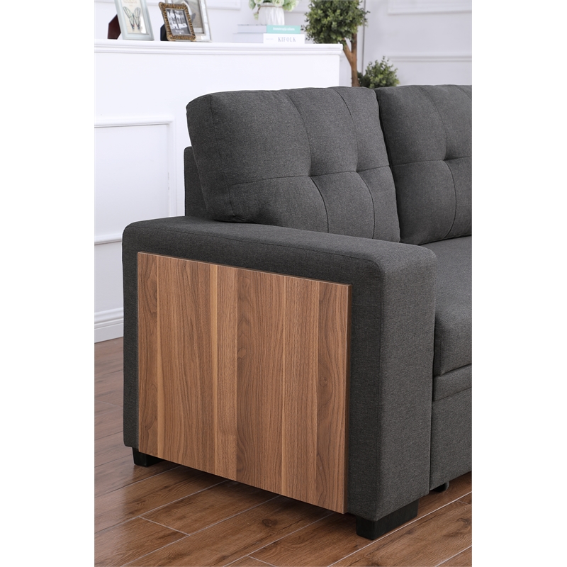 Fabric Reversible Modern Side Compartment Sleeper Sectional Sofa Bed-Dark Gray