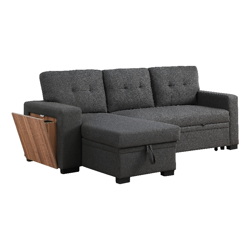 Fabric Reversible Modern Side Compartment Sleeper Sectional Sofa Bed-Dark Gray
