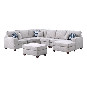Devion Furniture 7-Piece Upholstered Modern Fabric Sectional in Light Gray