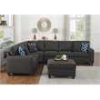 Devion Furniture 7-Piece Upholstered Fabric Sectional with Ottoman in Gray