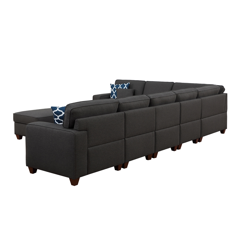 Devion Furniture 8-Piece Upholstered Fabric Sectional with Ottoman in Gray