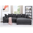 3 - Piece Upholstered Corduroy Sectional Sofa With Chaise- Dark Gray