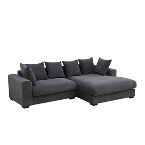 3 - Piece Upholstered Corduroy Sectional Sofa With Chaise- Dark Gray