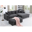 4-Piece Upholstered Corduroy Sectional Sofa With Chaise & Ottoman-Dark Gray