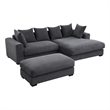 4-Piece Upholstered Corduroy Sectional Sofa With Chaise & Ottoman-Dark Gray