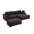 4-Piece Upholstered Corduroy Sectional Sofa With Chaise & Ottoman-Brown
