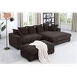 4-Piece Upholstered Corduroy Sectional Sofa With Chaise & Ottoman-Brown