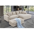 4-Piece Upholstered Corduroy Sectional Sofa With Chaise & Ottoman-Beige