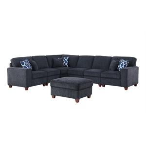 Devion Furniture 7-Piece Upholstered Modern Chenille Sectional in Black