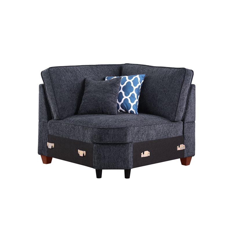 Devion Furniture 8-Piece Upholstered Modern Chenille Sectional in Black