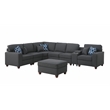 8-Piece Linen Fabric Upholstered Sectional With Console & Ottoman-Dark Gray