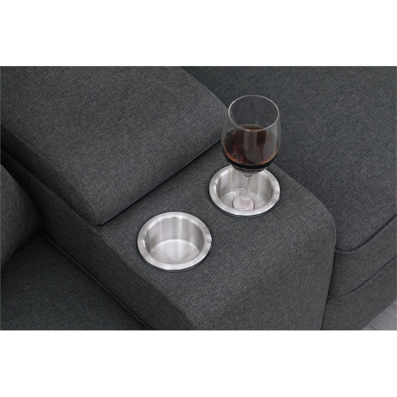 8-Piece Linen Fabric Upholstered Sectional With Console & Ottoman-Dark Gray