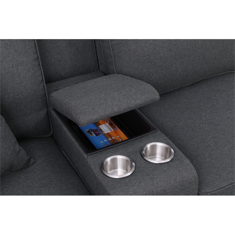 8-Piece Linen Fabric Upholstered Sectional With Console & Ottoman-Dark Gray