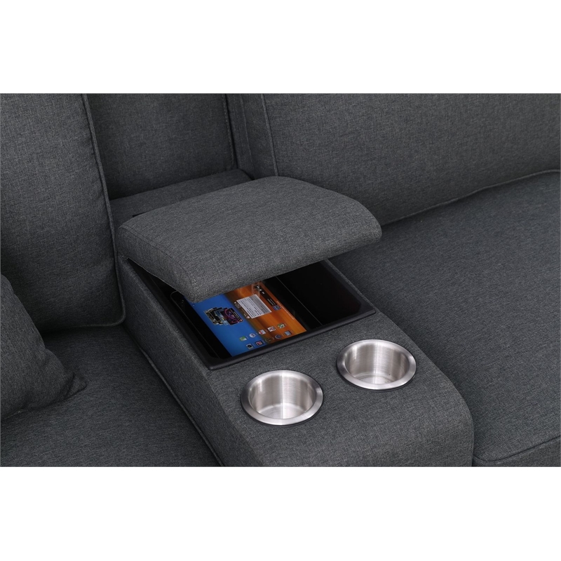 8-Piece Linen Fabric Upholstered Sectional With Console & Ottoman-Dark Gray