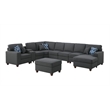 9-Piece Linen Fabric Upholstered Sectional With Chaise & Console-Dark Gray