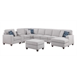 9-Piece Linen Fabric Upholstered Sectional With Chaise & Console-Light Gray