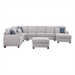 9-Piece Linen Fabric Upholstered Sectional With Chaise & Console-Light Gray